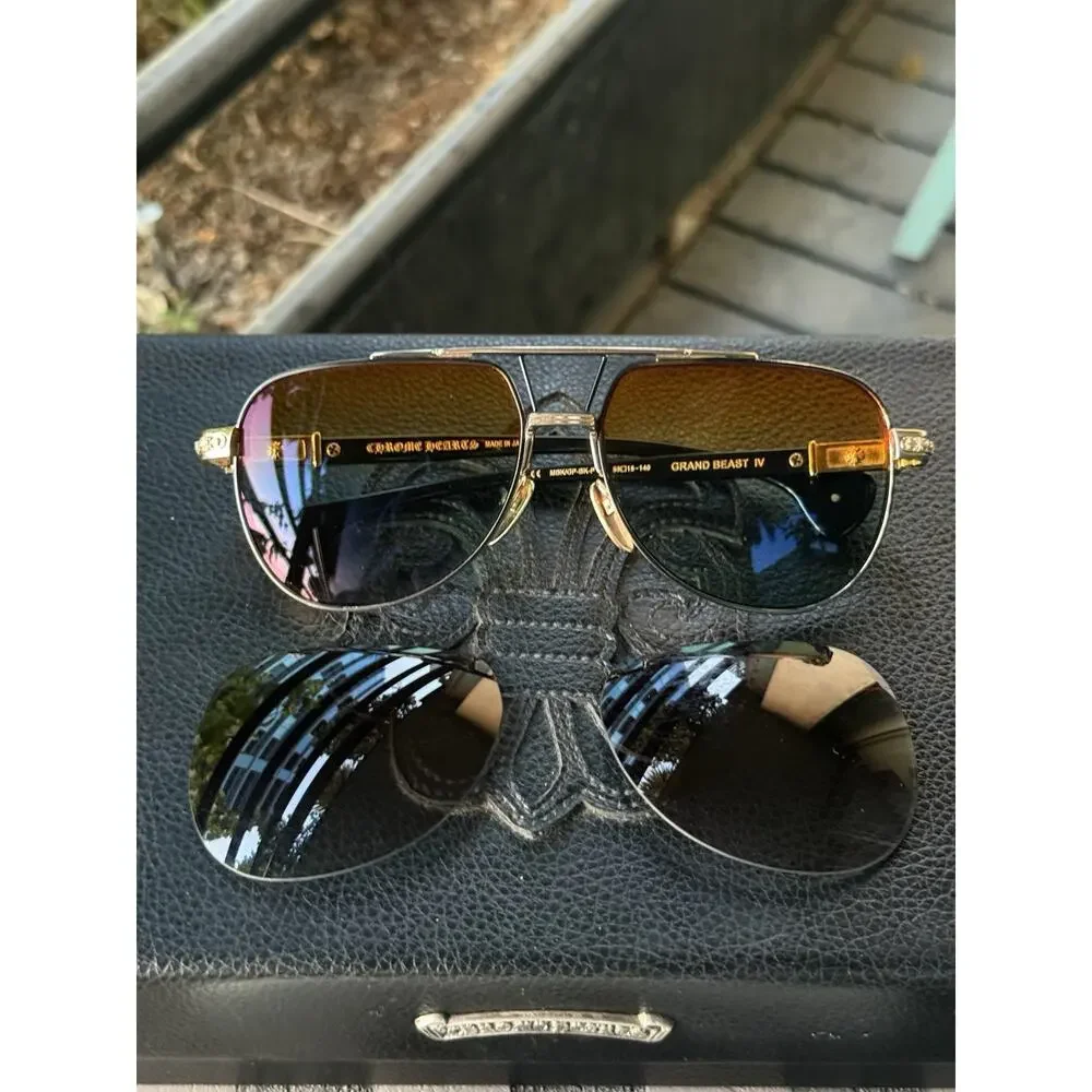 Chrome Hearts Grand Beast IV Sunglasses MBK/GP-BK-P Rare Gold Plated 59-15